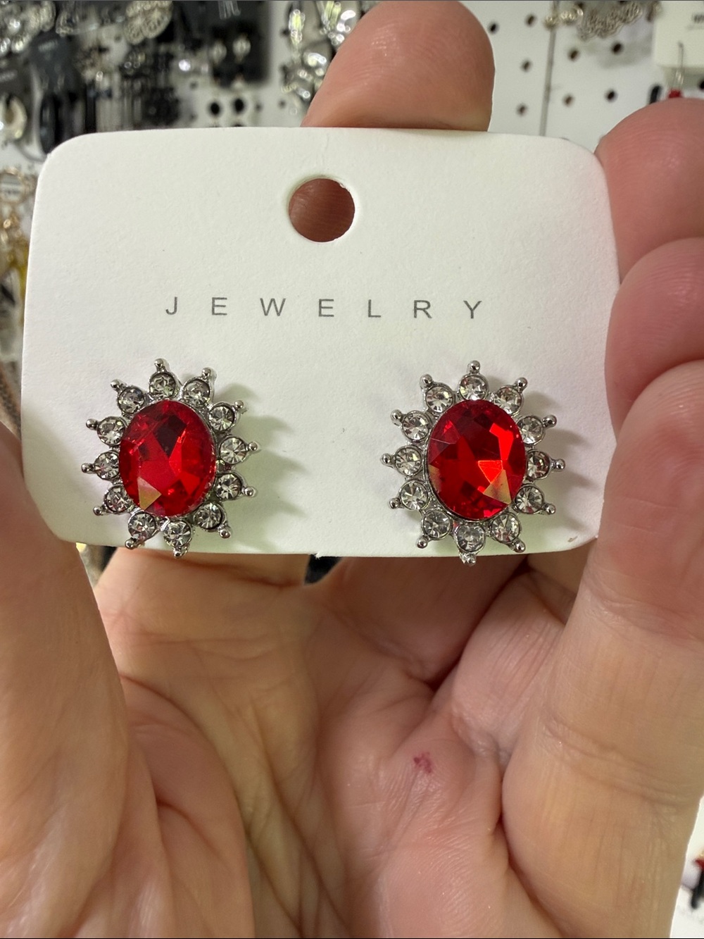 Red Crystal Sunburst Stud Earrings